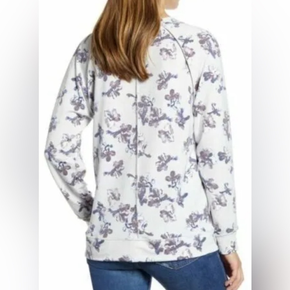Caslon Women's Ivory Purple B Lena Floral Cozy Print Sweatshirt S - Picture 2 of 6